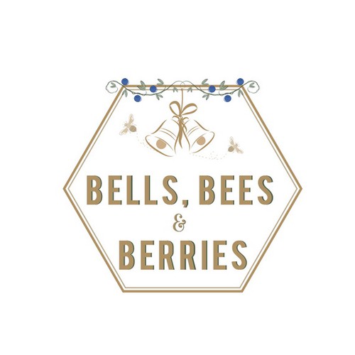 Bee design with the title 'Logo for bells, bees & berries'