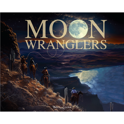 Graphic book cover with the title 'Book cover design for Moon Wranglers'