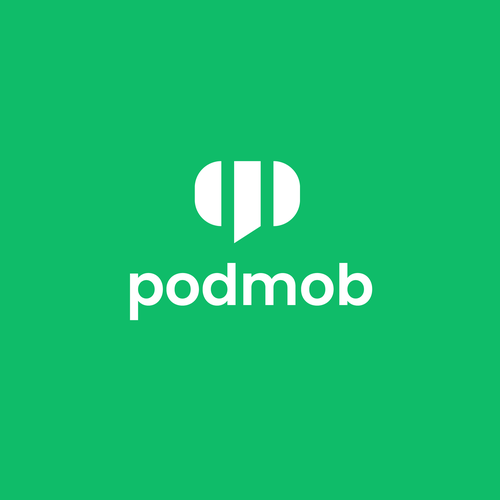 Speech bubble logo with the title 'podmob'
