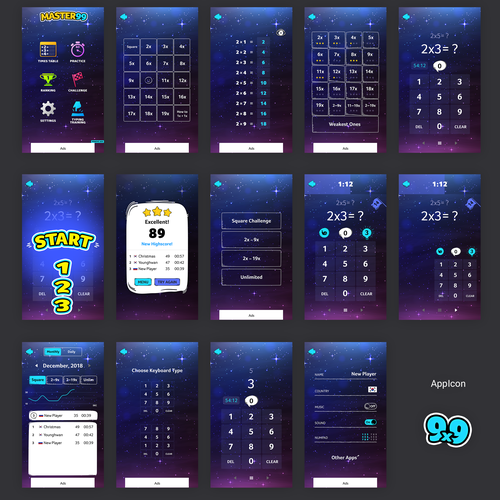 Vibrant design with the title 'Mobile game app for multiplications'