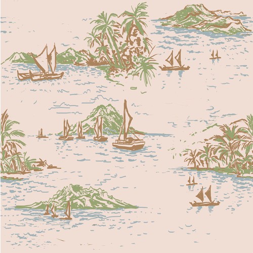 Hand-drawn design with the title 'Hawaiian shirt print (Hand-drawn illustration)'