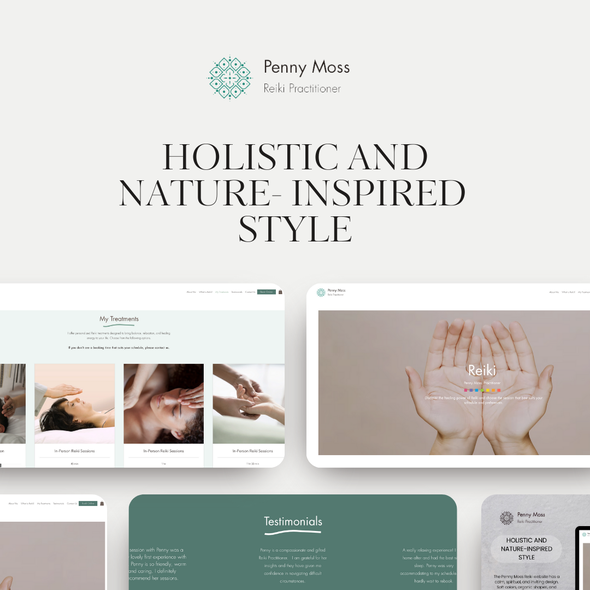 Illustrator website with the title 'Website Design for Penny Moss Reiki Practitioner'