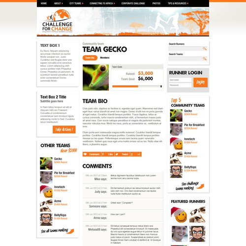 Orange website with the title 'Challenge For Change  needs a new website design'