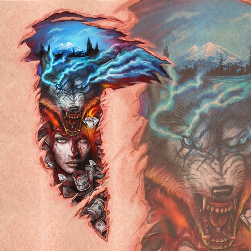 Ice design with the title 'DARK EDGY THEME 3D TATTOO '