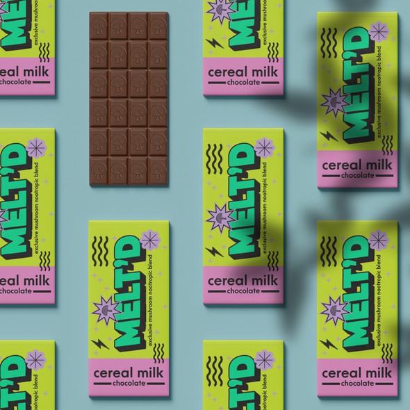 Chocolate design with the title 'Melted Brand Identity and Packaging Design'