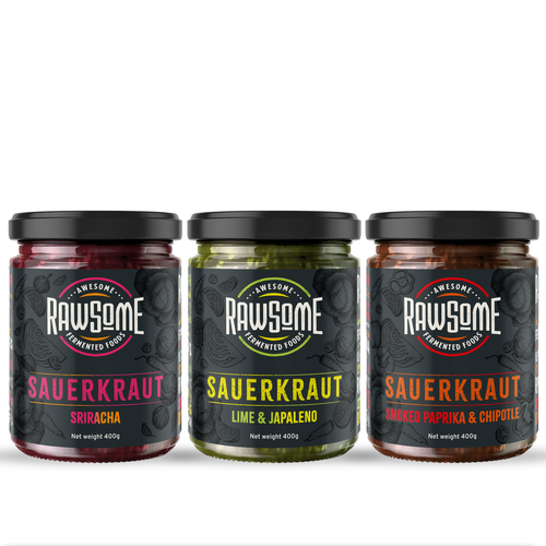 Fresh label with the title 'Rawsome Sauerkraut'