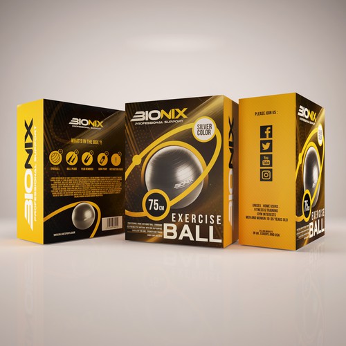 Yellow packaging with the title 'exercice ball'