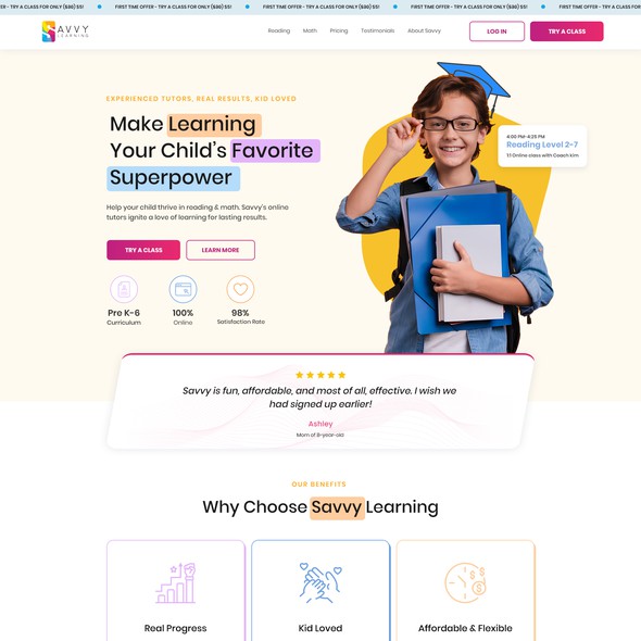 Playful design with the title 'Children online tutoring website redesign'