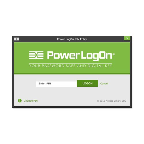 Theme design with the title 'Power LogOn App Design'