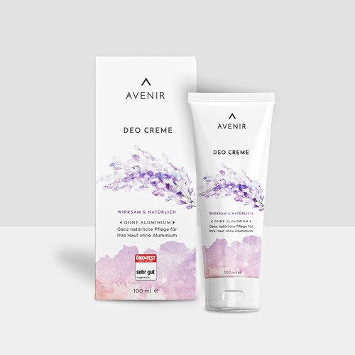 Beauty packaging with the title 'Avenir Deo Creme design'