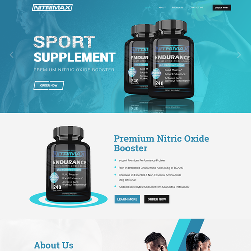 Sports website with the title 'Home page for Sport supplements company'