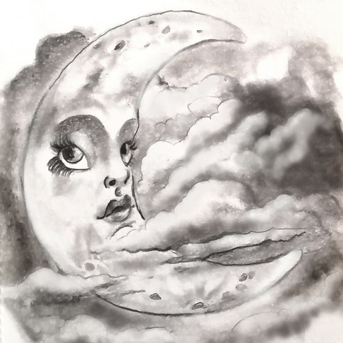 Moon artwork with the title 'moon in the clouds'