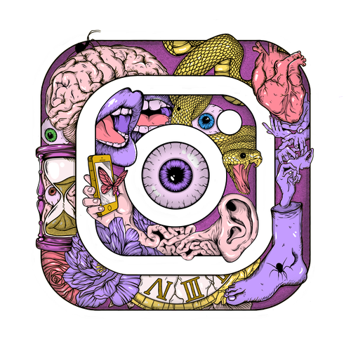 Surreal artwork with the title 'Inst(art)gram'