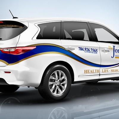 Clean, Innovative,Eye-catching Insurance agency car wrap