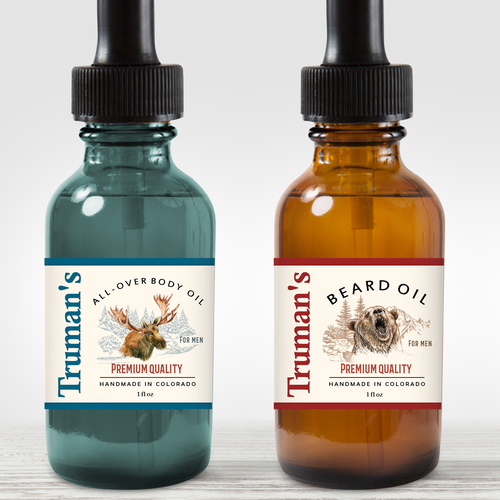 Men design with the title 'Hand made oil, dropper bottle label design'
