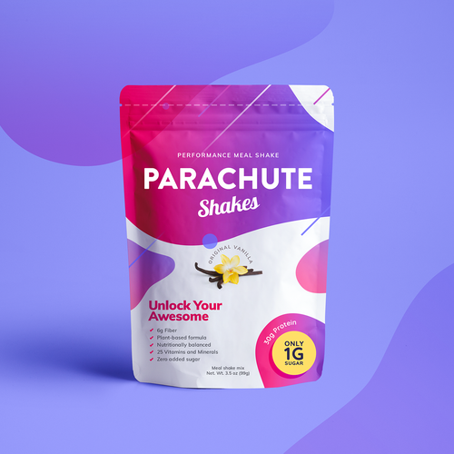 Purple packaging with the title 'Meal Shake Design Concept'
