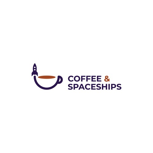 Spaceship logo with the title 'Logo design for Coffee & Spaceships'