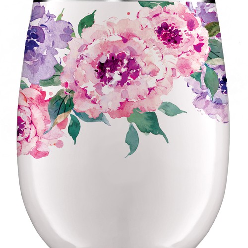 Watercolor artwork with the title 'Wine glass design'