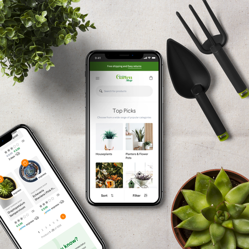 Mobile website with the title 'Mein Schoner Garten Shop Home Page UI'