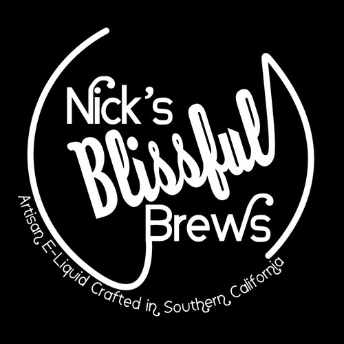 Vape logo with the title 'Nick's Blissful Brews E-Liquid Logo Design!'
