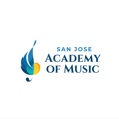 Teacher logo with the title 'Music Academy Logo Concept (Bird + Treble Clef)'