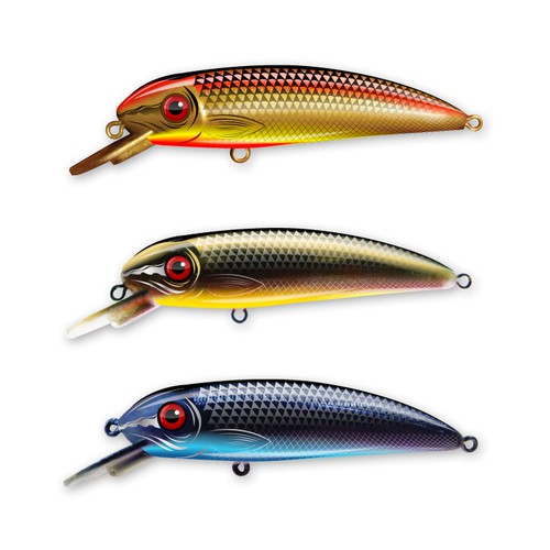 Fish artwork with the title 'Fishing Lure Design for Outdoor Leisure'