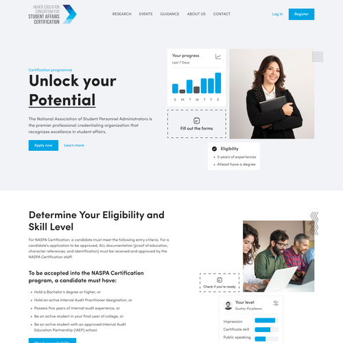 Certificate design with the title '"NASPA Certification for Student Affairs Educators" home page'