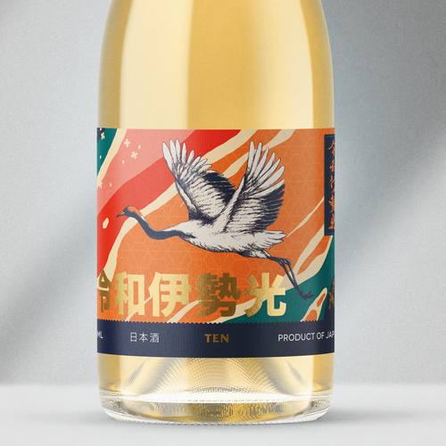 Crane design with the title 'Premium Sake '