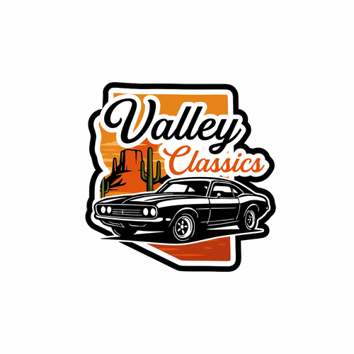 Sticker logo with the title 'Valley Classics – Retro Automotive Logo Concept'