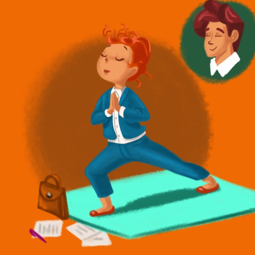 Pastel illustration with the title 'Business yoga sketch'