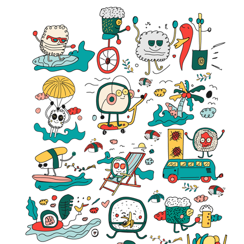 Sushi illustration with the title 'illustrated pattern'
