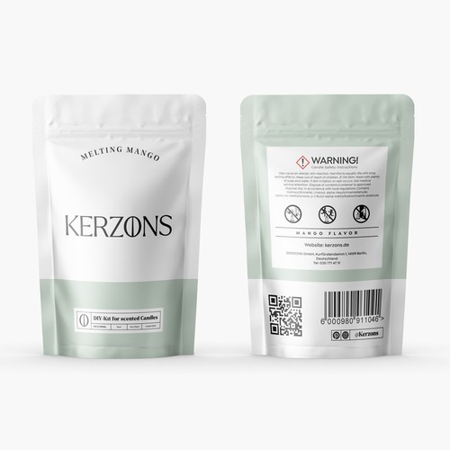 Candle packaging with the title 'KERZONS Packaging'