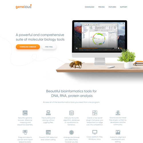 Biology design with the title 'GENEIOUS - bioinformatics software platform'