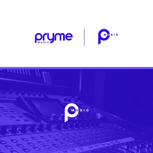 Cobalt blue logo with the title 'Concept logo l PRYME MUSIC'