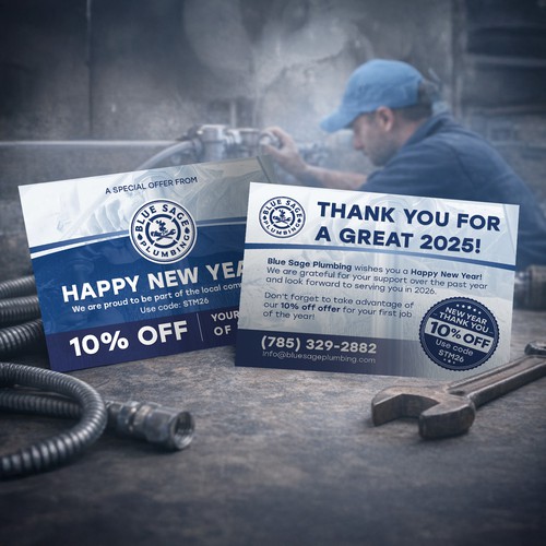 Coupon design with the title 'Two-Sided Thank-You / New-Year Promo Postcard — Service Business'