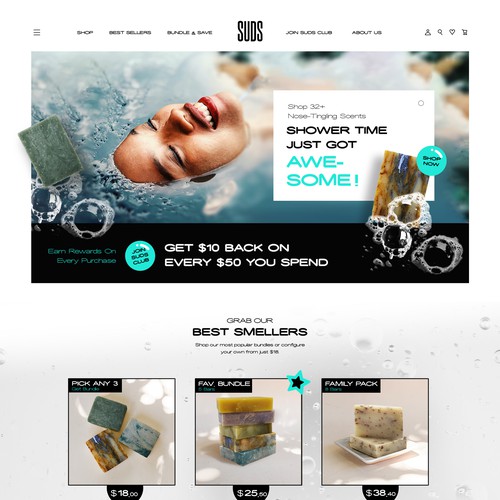 Layout website with the title 'suds website design'