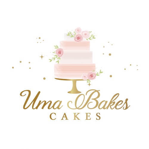 Gold and pink logo with the title 'Watercolor Cake Design'