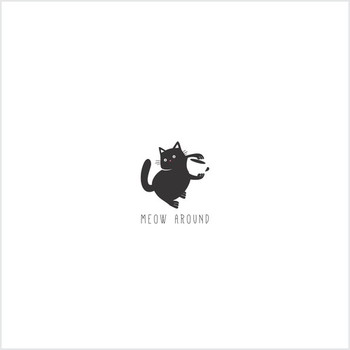Black and white logo with the title 'black cat holding a cup of coffee'