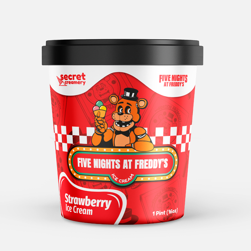 Ice cream shop design with the title 'fun, ice cream-themed design for a collaboration with the Five Nights at Freddy's franchise'