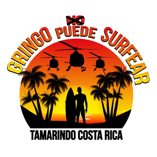 Sunset t-shirt with the title 'T-Shirt Design "Gringo PUEDE surfear"'