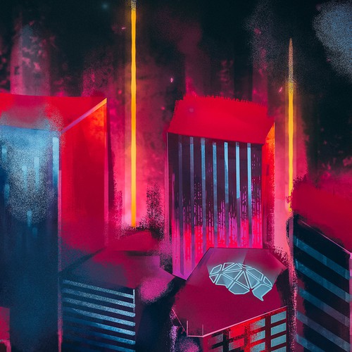 City artwork with the title 'Neon Illustration Design'