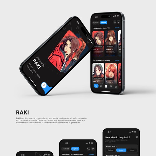 UI design with the title 'Raki App'