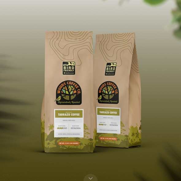 Retail packaging with the title 'Sustainable Coffee Bag Design of Wuuds Coffee'