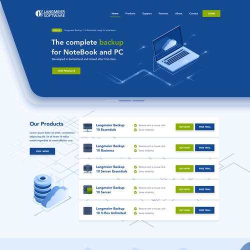 Cloud website with the title 'Homepage redesign for Langmeier Backup'