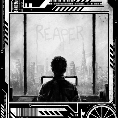 Skyline design with the title 'The Reaper - book interior illustration '