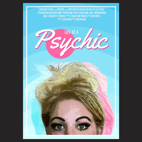 Light blue design with the title 'Documentary Movie "Life as A Psychic" Poster'