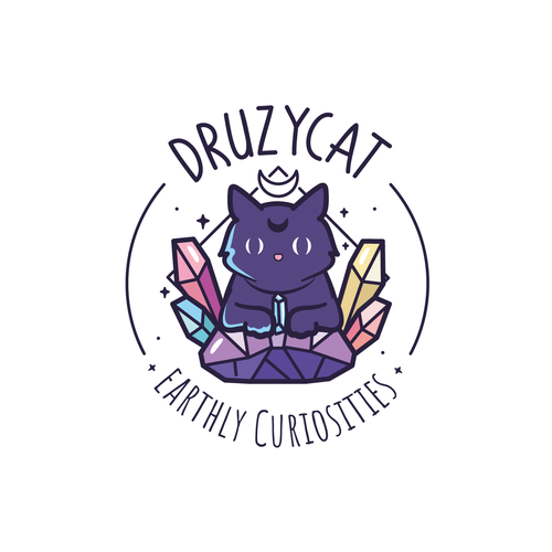 Gemstone logo with the title 'Fun mystic logo of cat with gems'