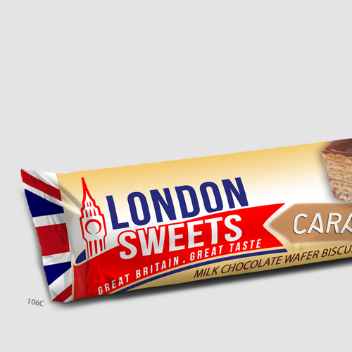 Sweets packaging with the title 'Caramel wafer bar'