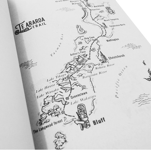 Editorial design with the title 'Te Araroa Map'