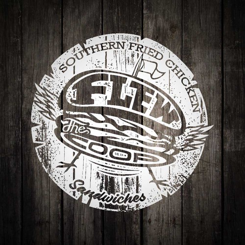 Chicken king logo with the title 'Flew the Coop Logo'